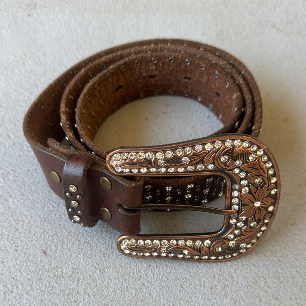 Nocona Bling Brown Leather Belt Women’s Medium